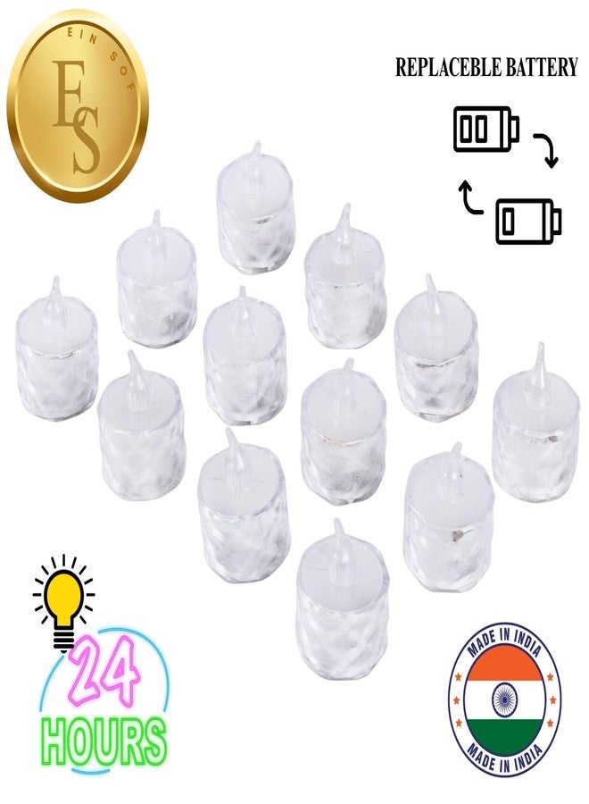 Ein Sof 6 Pcs Flameless and Smokeless Decorative Unscented Crystal Candles Transparent Acrylic Led Tea Light Candle for Decoration (6 Pieces, Yellow, 5 cm) - Image 3
